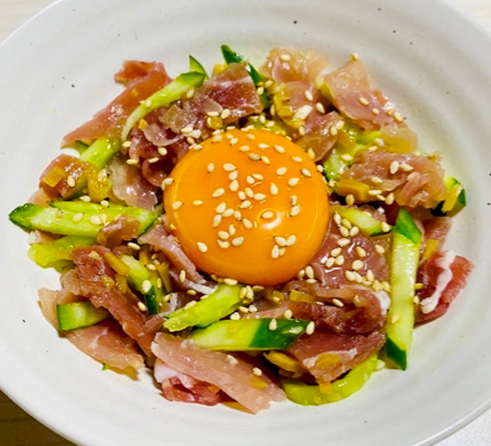 生ハムでユッケ風×しょうがフレーク